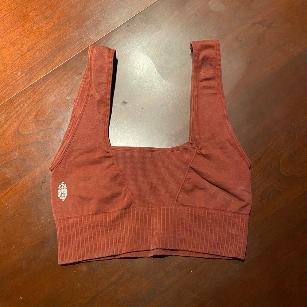 Free People Ribbed Square Neck Sports Bra - Rust Brown